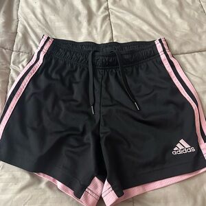 Adidas Women's Athletic Shorts Black with Pink Stripes